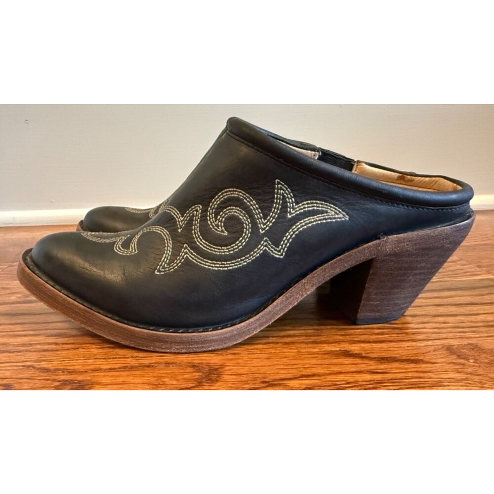 Spirit by Lucchese Women's Black Embroidered Mules Size 8 Western Leather - Picture 5 of 14